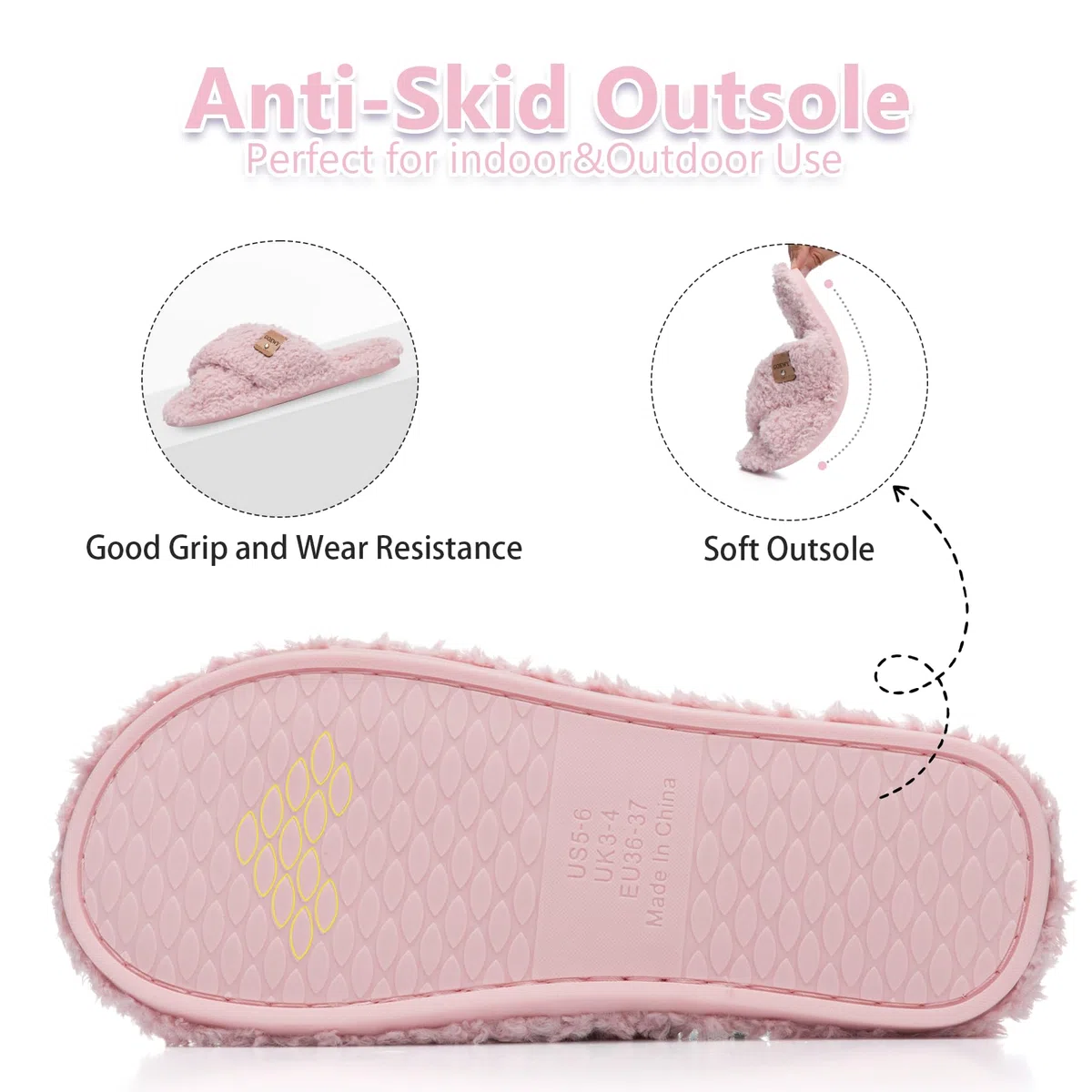 GOEWY Chaussons Femme en Peluche - Mousse à Mémoire de Forme, Pantoufles à Bride Croisée Bout Ouvert, Semelle Antidérapante - Confort & Tendance, Idée Cadeau