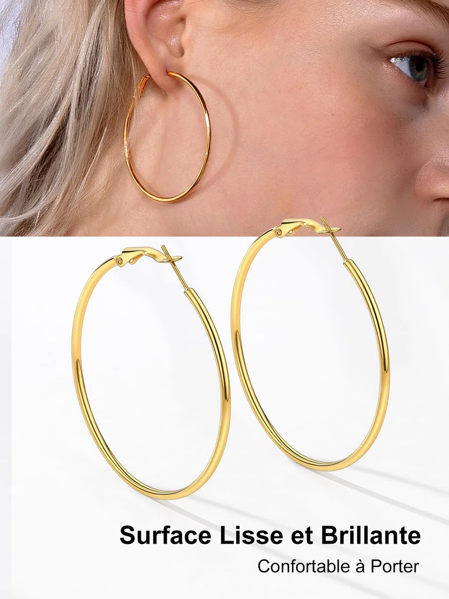 PROSTEEL Créoles Femme en Acier Inoxydable/Plaqué Or Boucles d'Oreilles Grands Anneaux de 20/30/50/60/70/80/90/100 mm, Women's Hoop Earrings