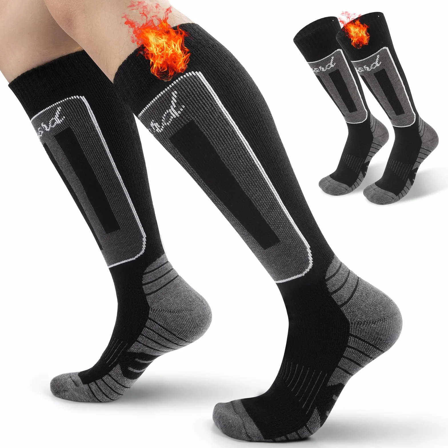 2 Paires Chaussette de Ski Laine Mérinos pour Hommes, Chaussettes Thermiques pour Ski, Randonnée, Cyclisme, Sport d'hiver