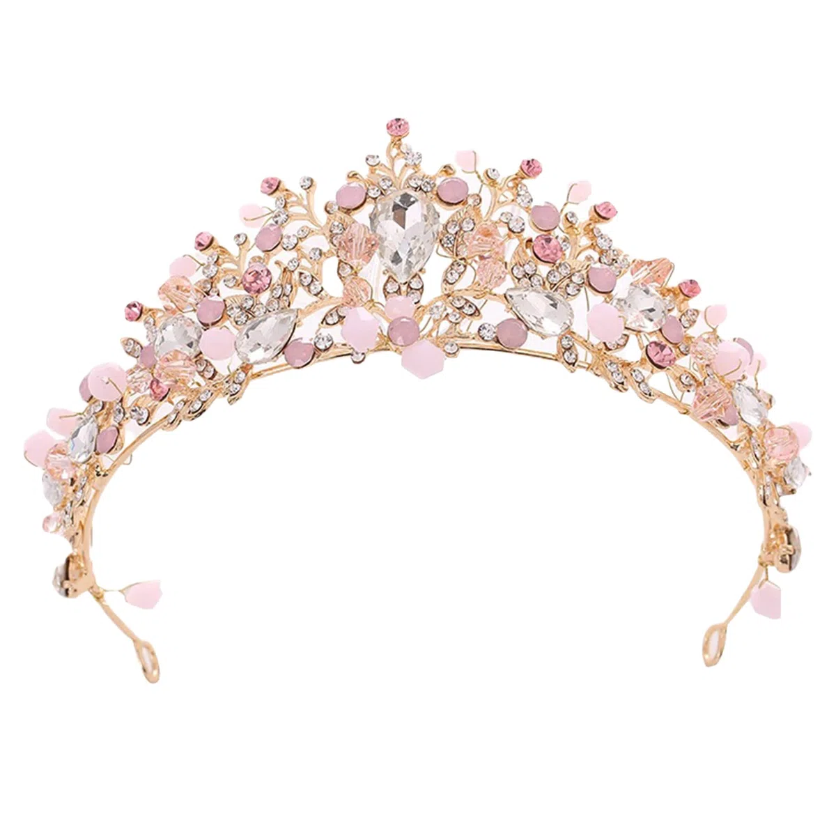 Diadème Princesse, Bandeau de Couronne Strass, Diadème de Couronne Rose, pour les Concours de Beauté, les Mariages, les Fêtes (Rose)