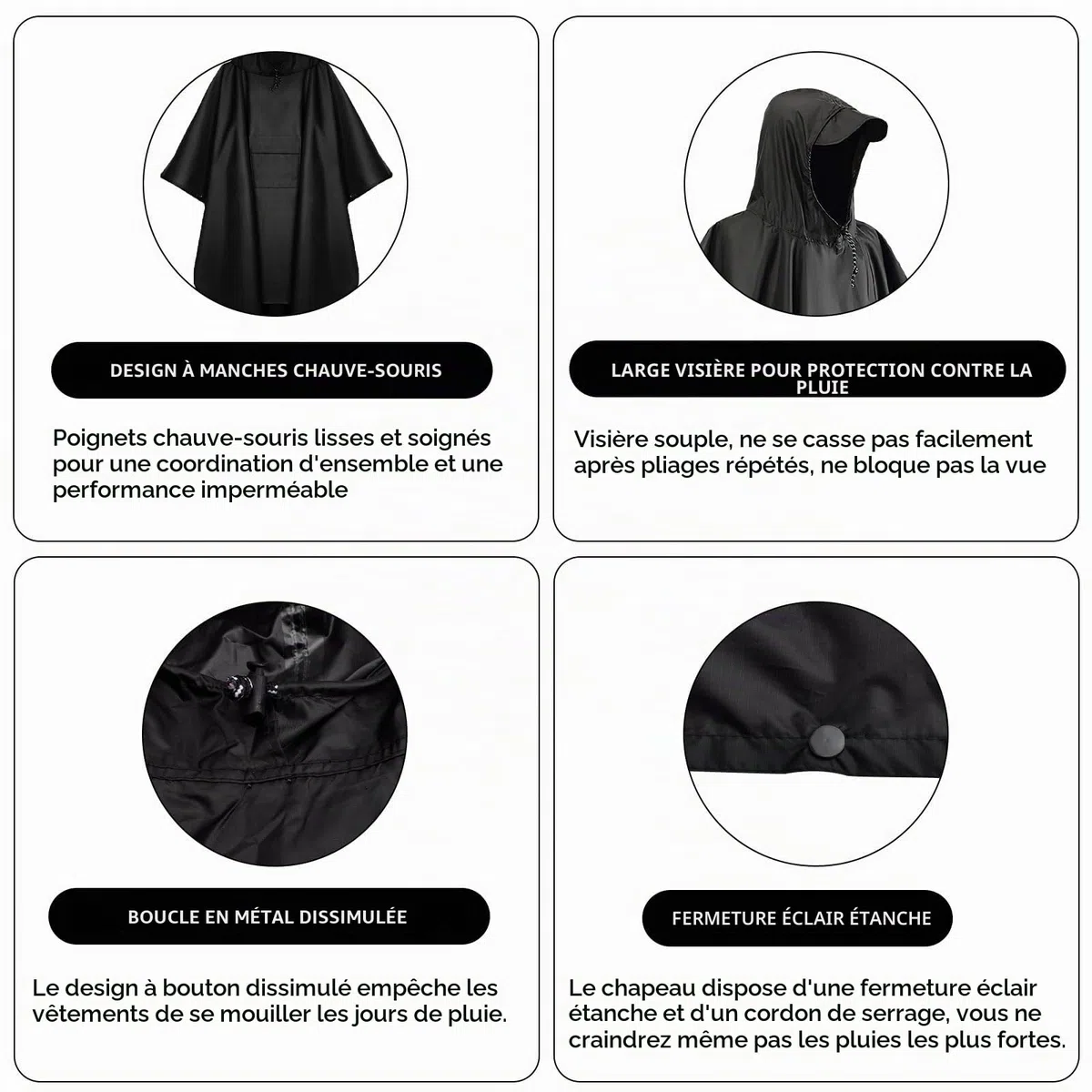 DAWRIS Poncho de Pluie Imperméable 3 en 1 en Oxford 210T - Veste Pour Homme Avec Capuche - Pour Festival, Vélo, Randonnée, Camping, Pêche