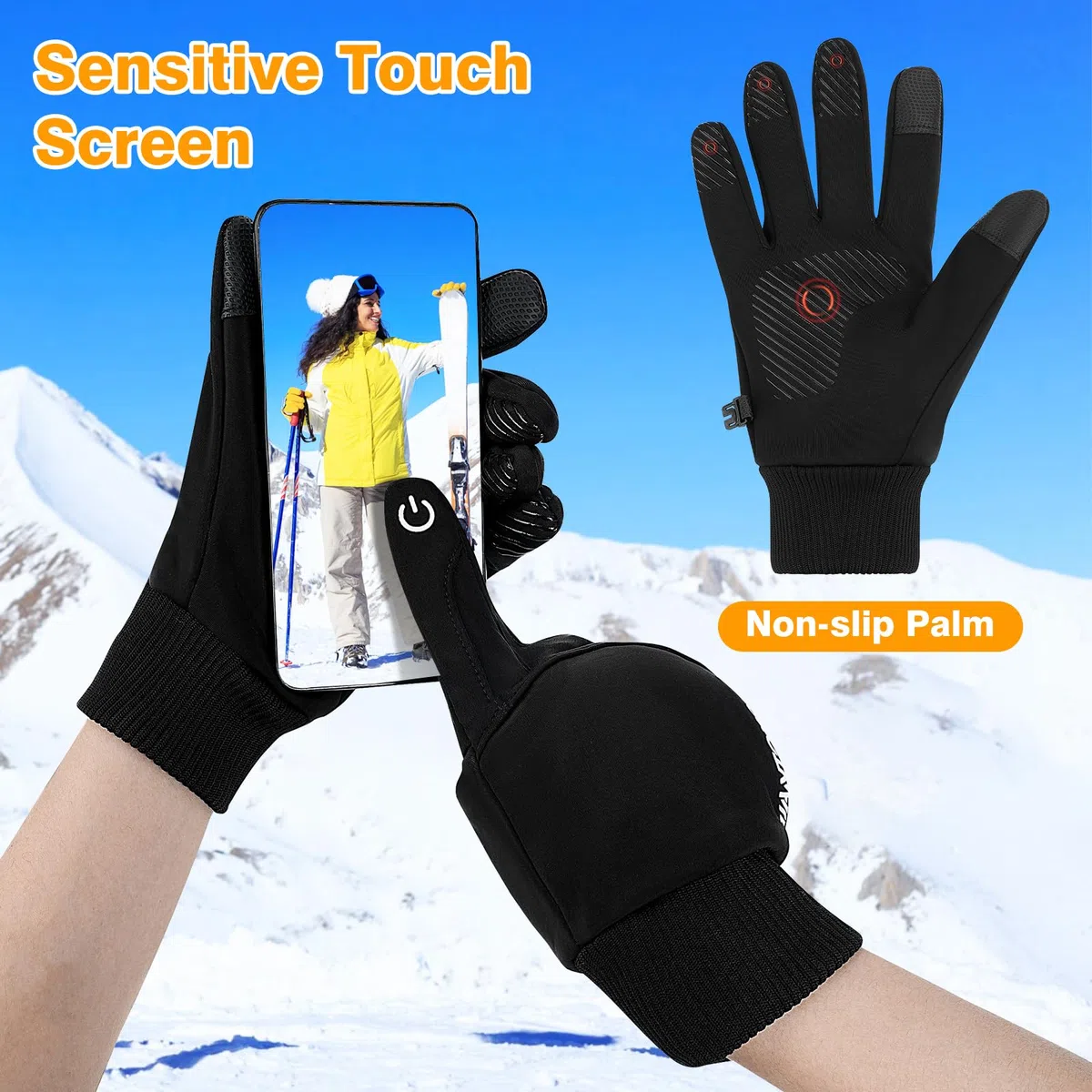 Gants Chauffants USB Électriques Gant Chauffant Fin Velo, Écran Tactile Antidérapant Gants Chauffants avec 3 Niveaux de Chaleur, Doublure Thermique, Manchette Élastique, pour Courir, Marcher, Conduire