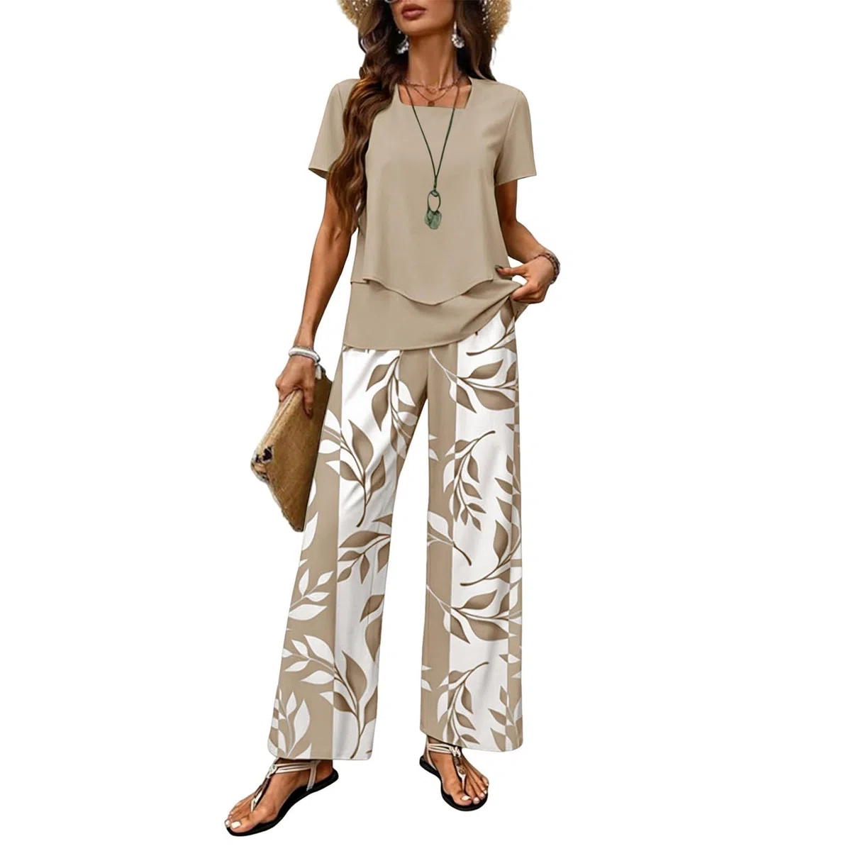 Ensemble Femme Chic Et Elegant Deux Pièces Grande Taille Chemise Manches Courtes Et Imprimé Floral Pantalon Large Fluide éTé Tenue DéContracté Léger De Plage Jogging Outfit Set Loungewear