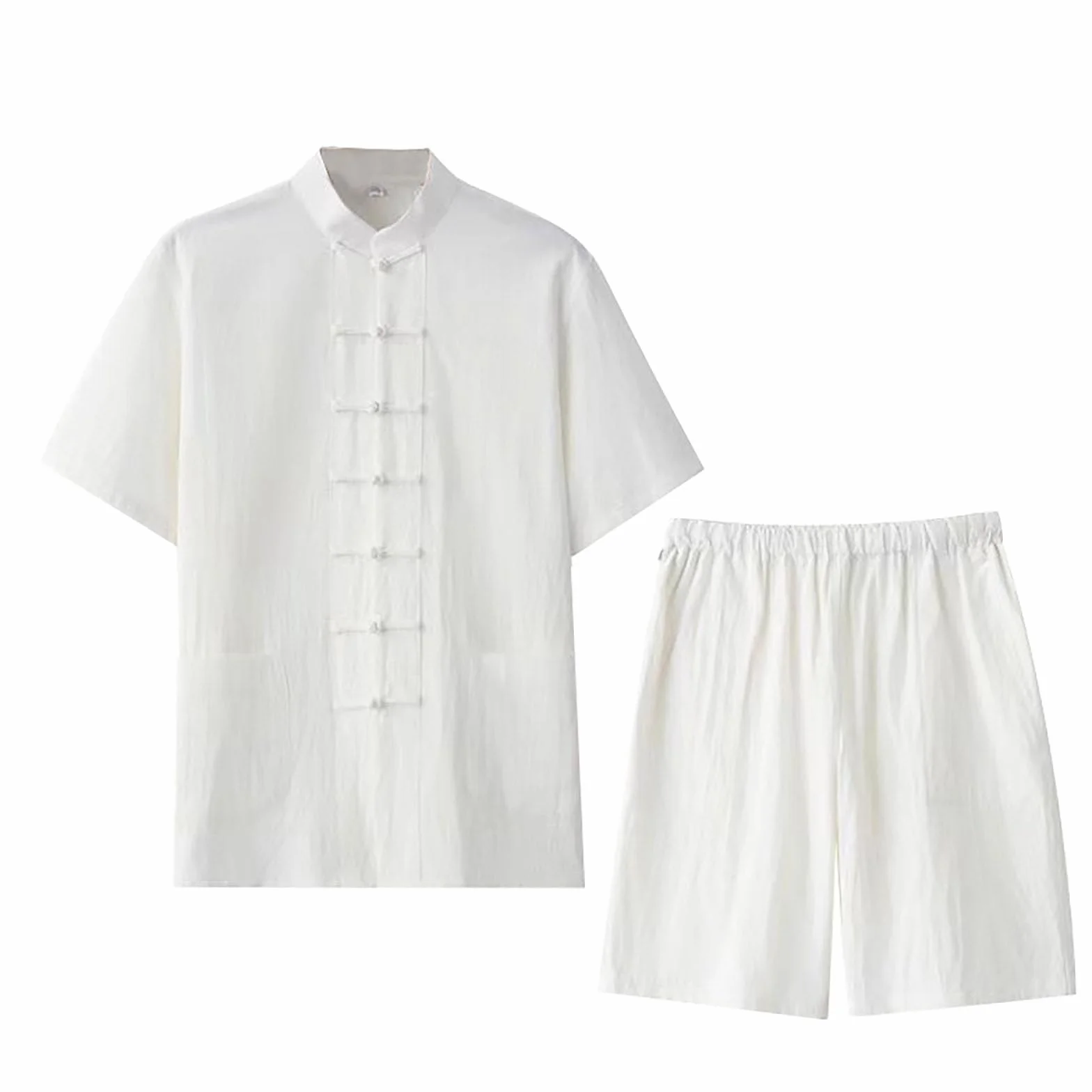 Generisch Ensemble tang kungfu pour homme - Tenue d'été 2 pièces - Chemise à manches courtes et pantalon court - Style chinois - Arts martiaux traditionnels - Kung Fu Tai Chi - Tenue de loisirs