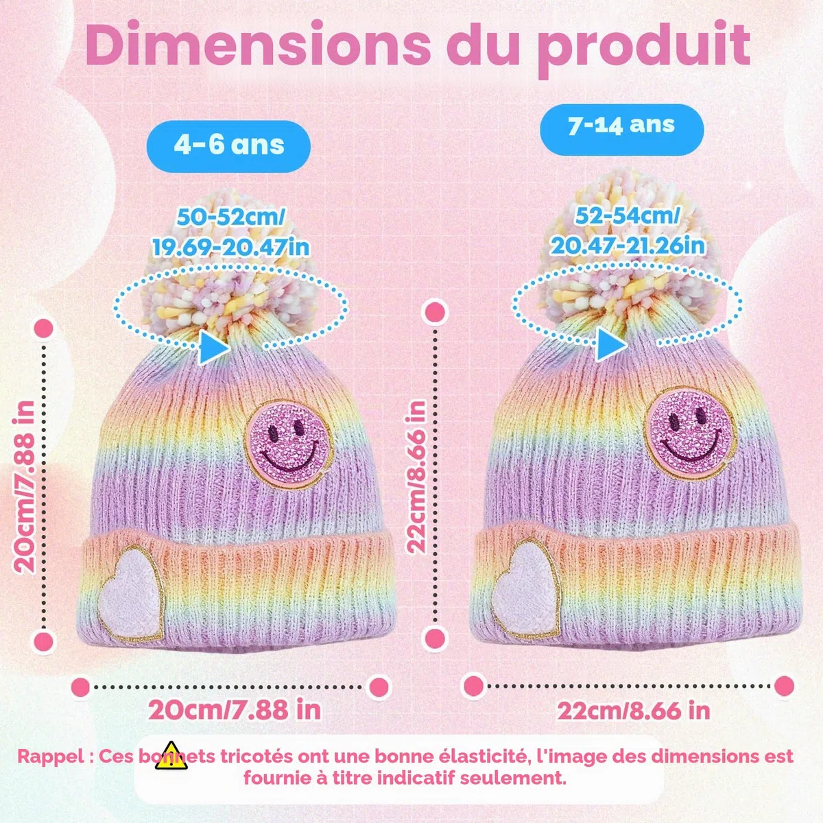 PinkSheep Bonnet d'hiver chaud pour filles avec accessoires décoratifs, bonnet tricoté doux au toucher pour enfants de 4 à 14 ans, accessoires tendance pour filles