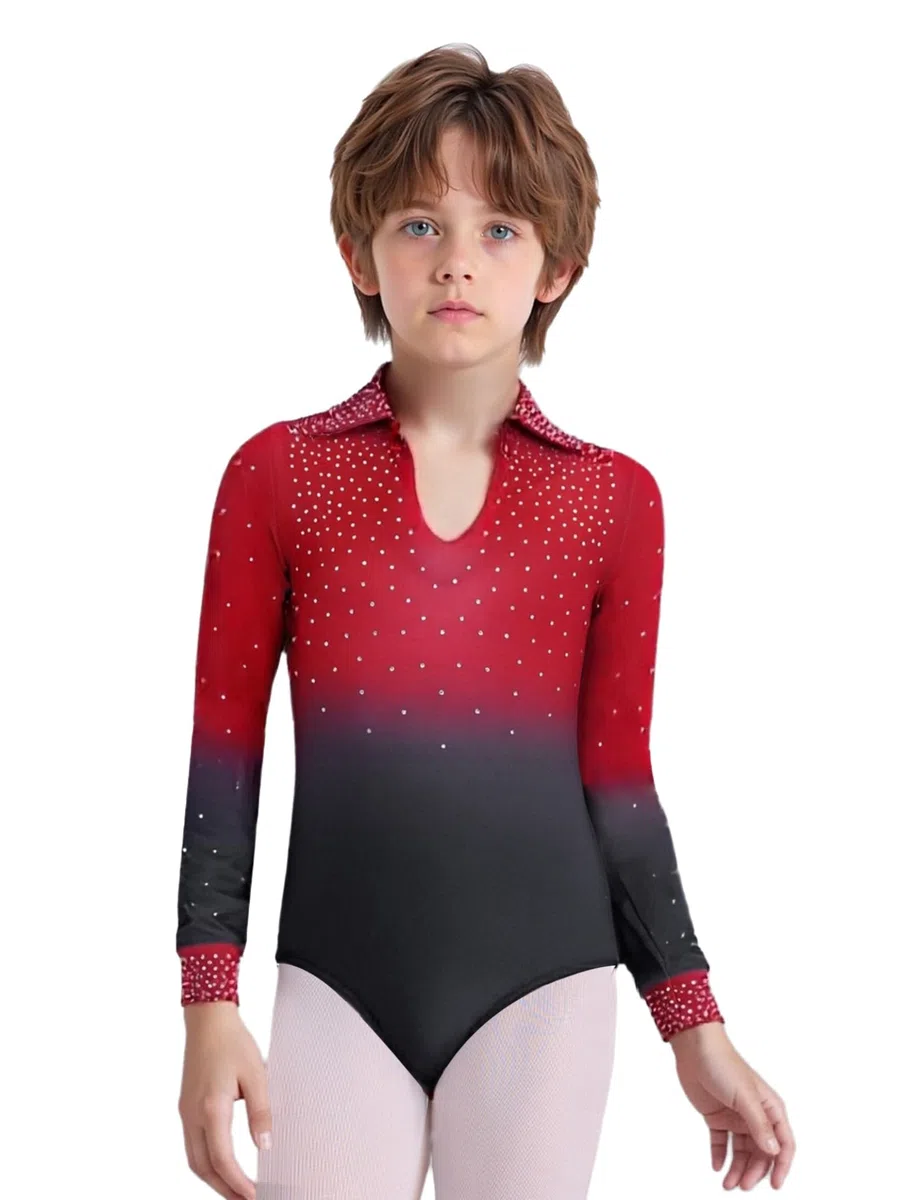 Enfants Tenue De Patinage Artistique Unitard Danse Avec Leggings Manches Longues Pour Garçons Justaucorps De Danse Classique Jazz