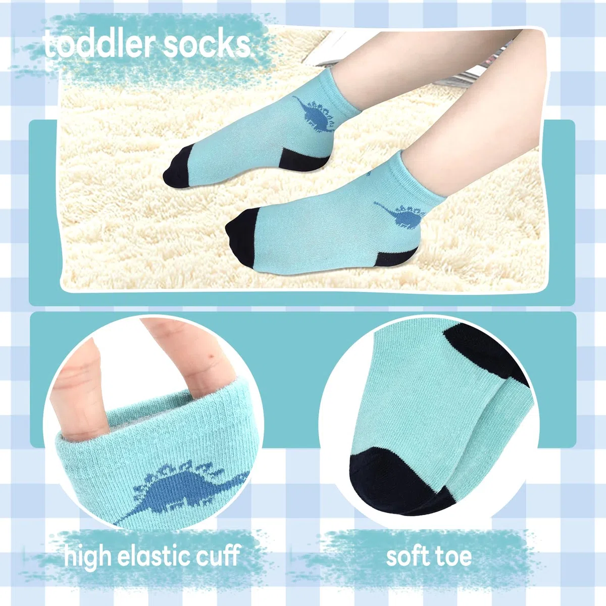 Lot de 12 paires de chaussettes pour garçons Dinosaure douces et amusantes respirantes décontractées pour enfants