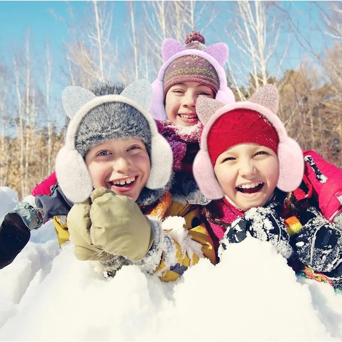 Cache-Oreilles Enfant, 2 Pièces Cache Oreille Fille Peluche Mignon Chauffe Oreilles Ajustables Paillettes Coupe-vent Chauffe-Oreilles pour Hiver Activités de Plein Air