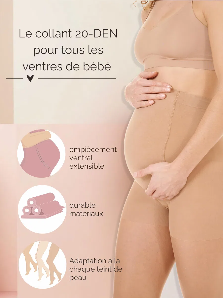 Herzmutter Collants grossesse femme Voile 20DEN - Collant de maternité transparents et mats - Beige, Noir - Lot de 1 & 2-1200