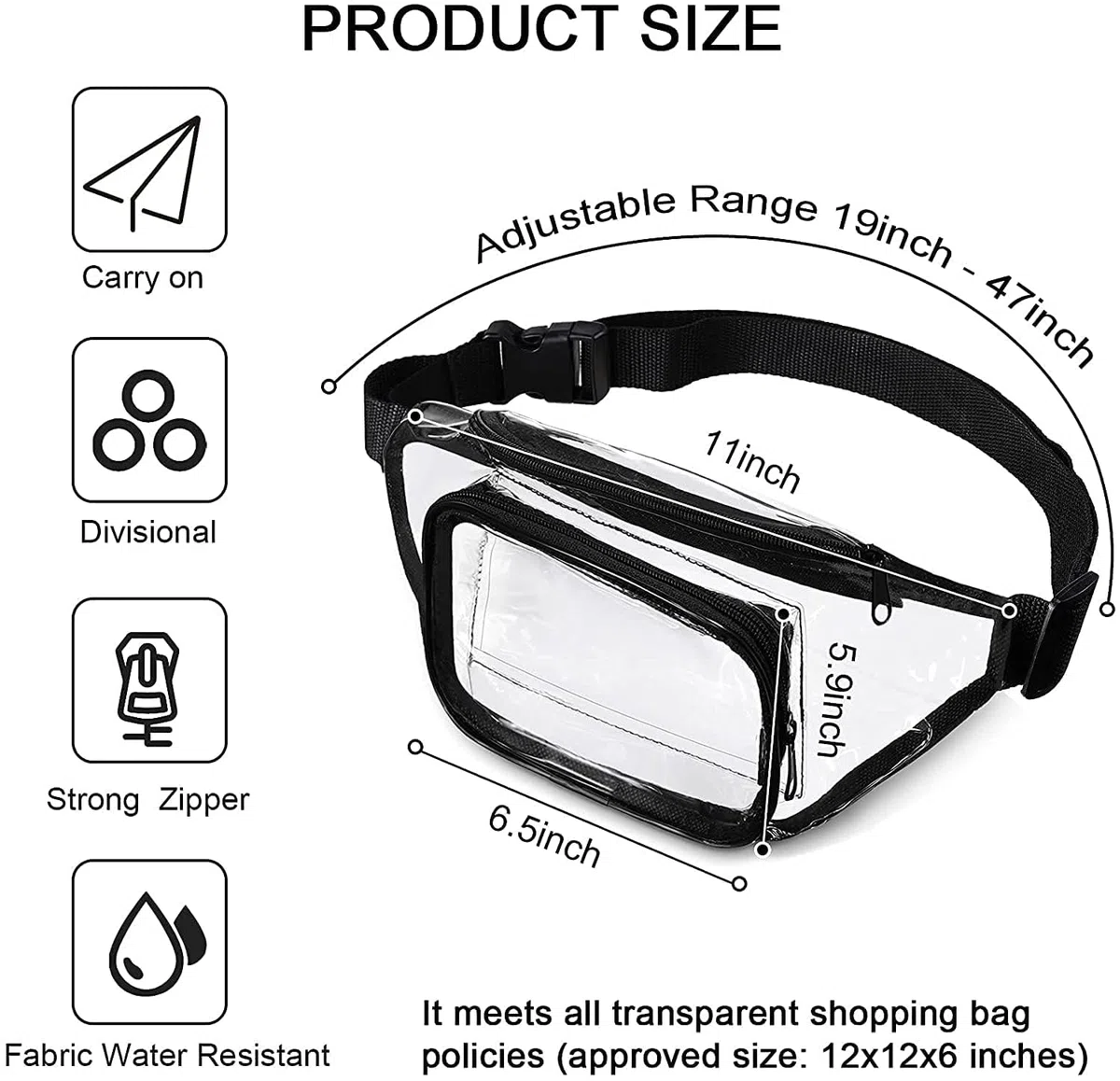 Sac de Taille Transparent,Sac Banane Transparent Approuvé par Le Stade Pochette Étanche Holographique Sac à Dos en Plastique pour Hommes Garçons Course Randonnée Voyage Sports