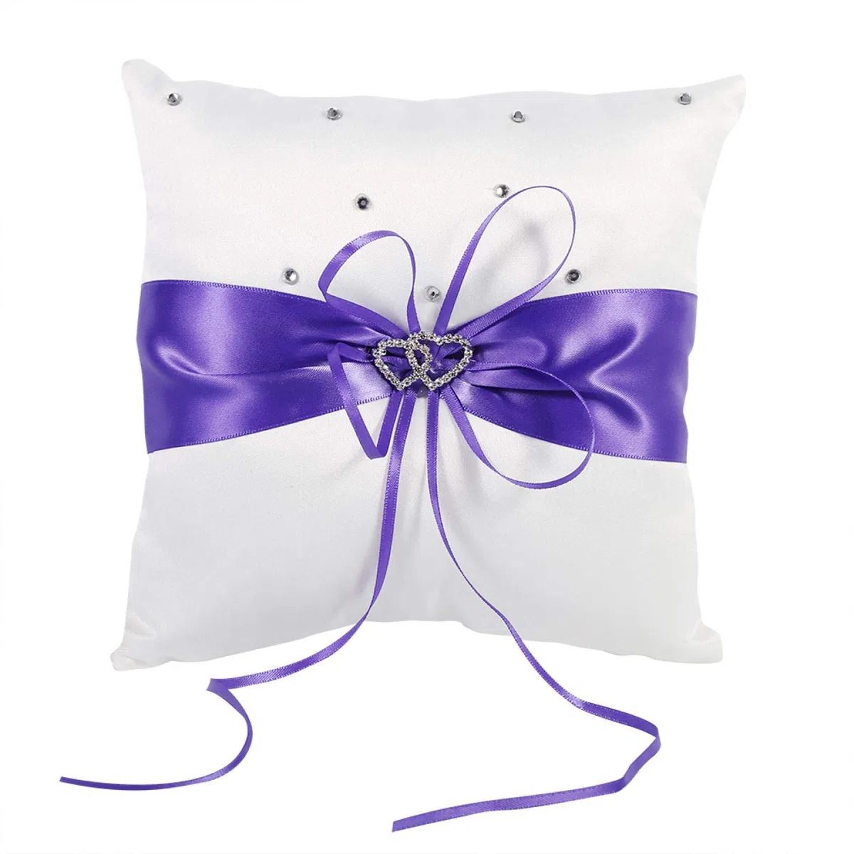 Bague de mariée au Porteur Coussin Double Coeur Bague de Mariage boîte Accessoires de Mariage Fournitures de décoration(Mauve)
