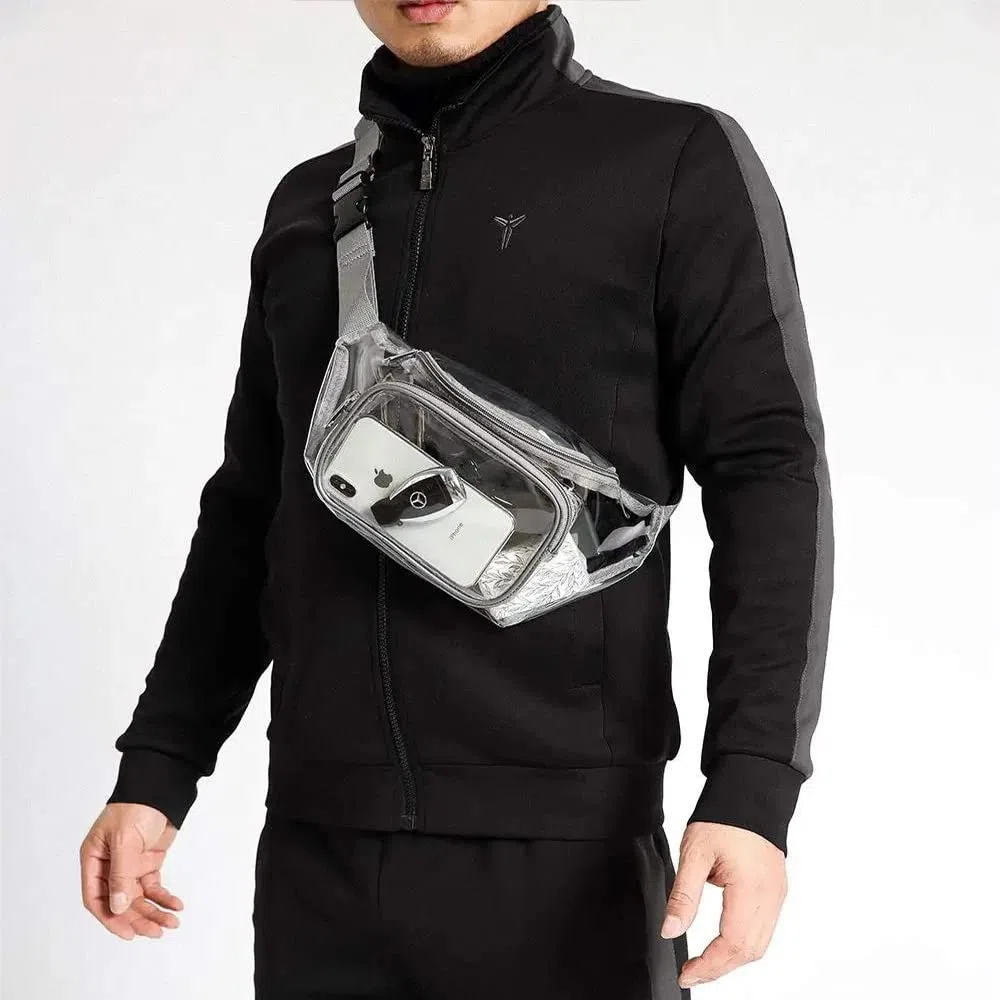Sac de Taille Transparent,Sac Banane Transparent Approuvé par Le Stade Pochette Étanche Holographique Sac à Dos en Plastique pour Hommes Garçons Course Randonnée Voyage Sports