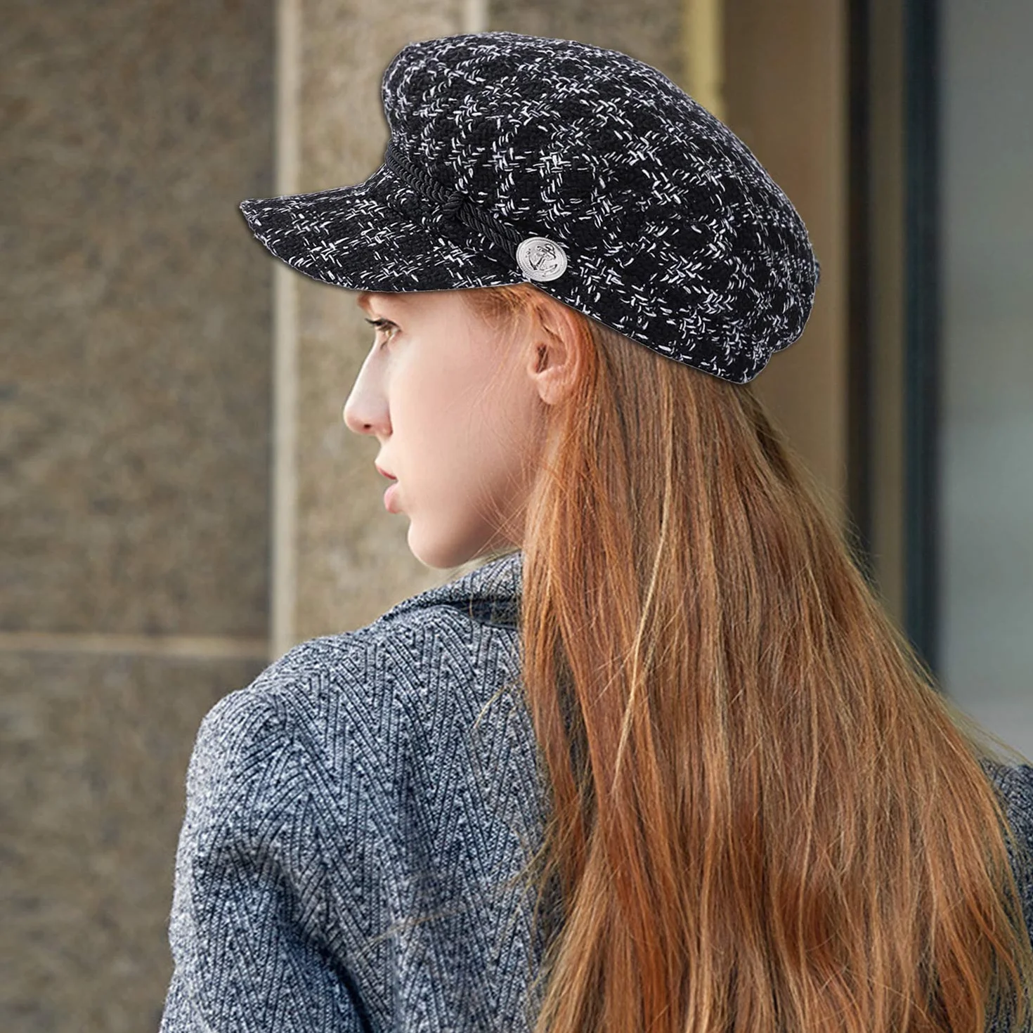 Béret Casquette Femme Mode Chapeaux Décontractée Rétro Élégant Chapeau Visière Casquette d'hiver pour Dame (M, 56-58cm), Noir, 1 Pièce