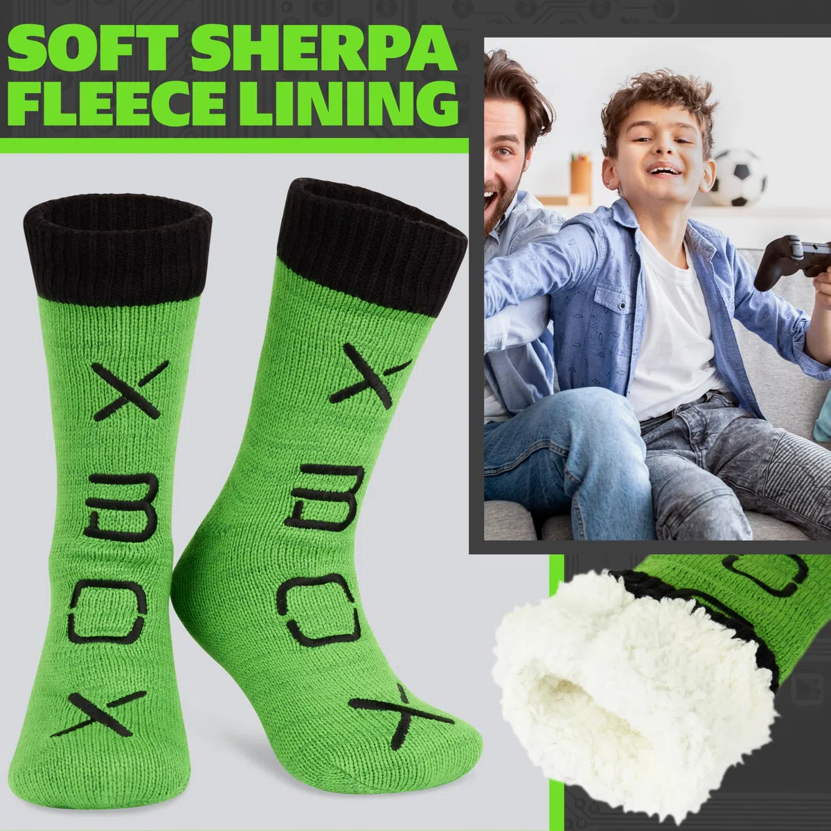 Xbox Chaussettes Chaussons Garçon Ado, Chaussettes Douces, Semelles Antidérapantes Intérieur Polaire Cadeau pour Gamer