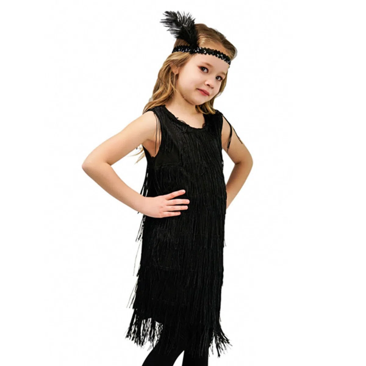 Générique 2025 Robe à paillettes pour fille avec franges, robe de danse latine, pompons, robes tango, costume de salle de bal avec bandeau à plumes, turquoise