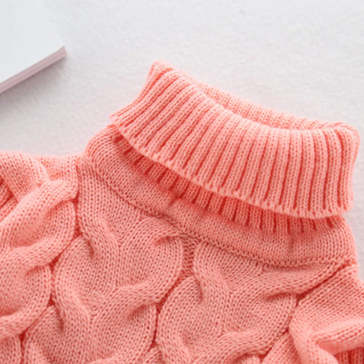 Pull à Grosses Torsades Col Roulé Bébé Fille en Tricot Manches Longues Haut Chandail Motif Imprimé Ours