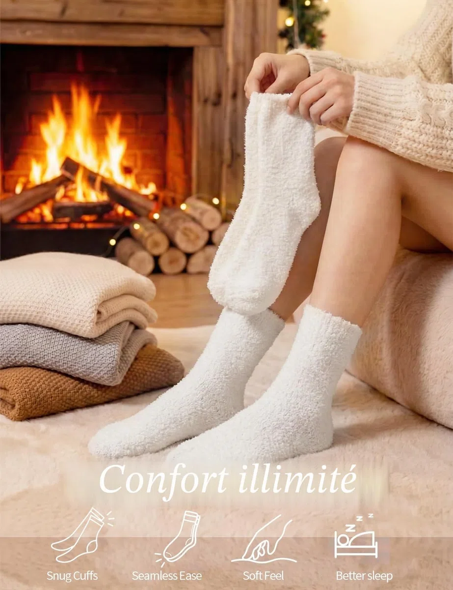 TOCONFFON Lot de 5,6,7 paires de chaussettes pelucheuses confortables pour femme