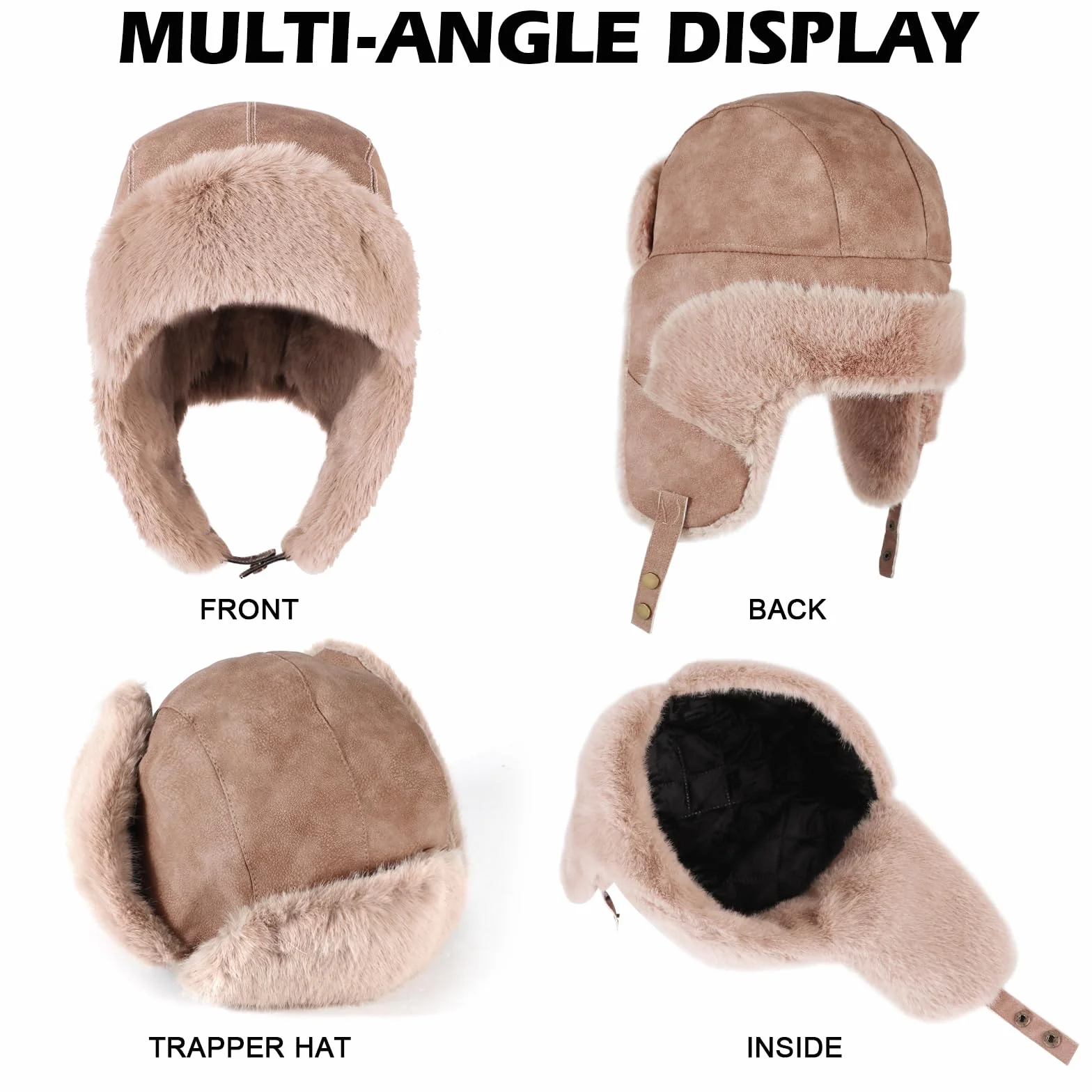 TAGVO Chapeau Trappeur d'hiver, Chapka Russe Décontractée pour Hommes et Femmes, Ushanka Bomber avec Protège-Oreilles, Chapeau Eskimo Doublé en Polaire et Coupe-Vent pour Temps Froid
