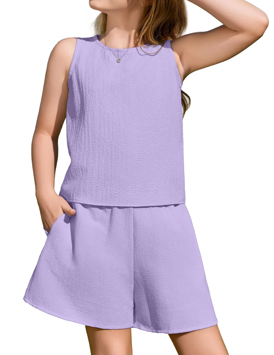 Arshiner Filles Tout-petits Tenues D'été Ensembles De Vêtements Court Décontracté Mode Couleur Unie Débardeur et Shorts Ensembles Enfants 2 Pièces Vêtements Ensemble Tenues De Plage 5-13 Ans
