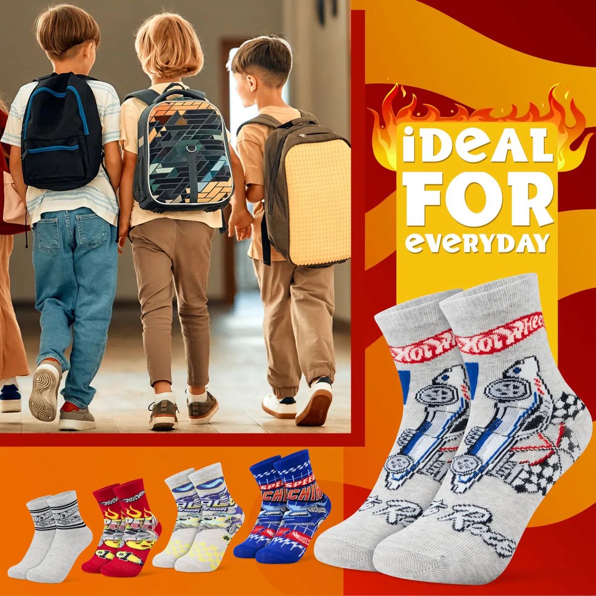 Hot Wheels Chaussettes Mi-Mollet Garçon, Coffret de 5 - Cadeau Enfant