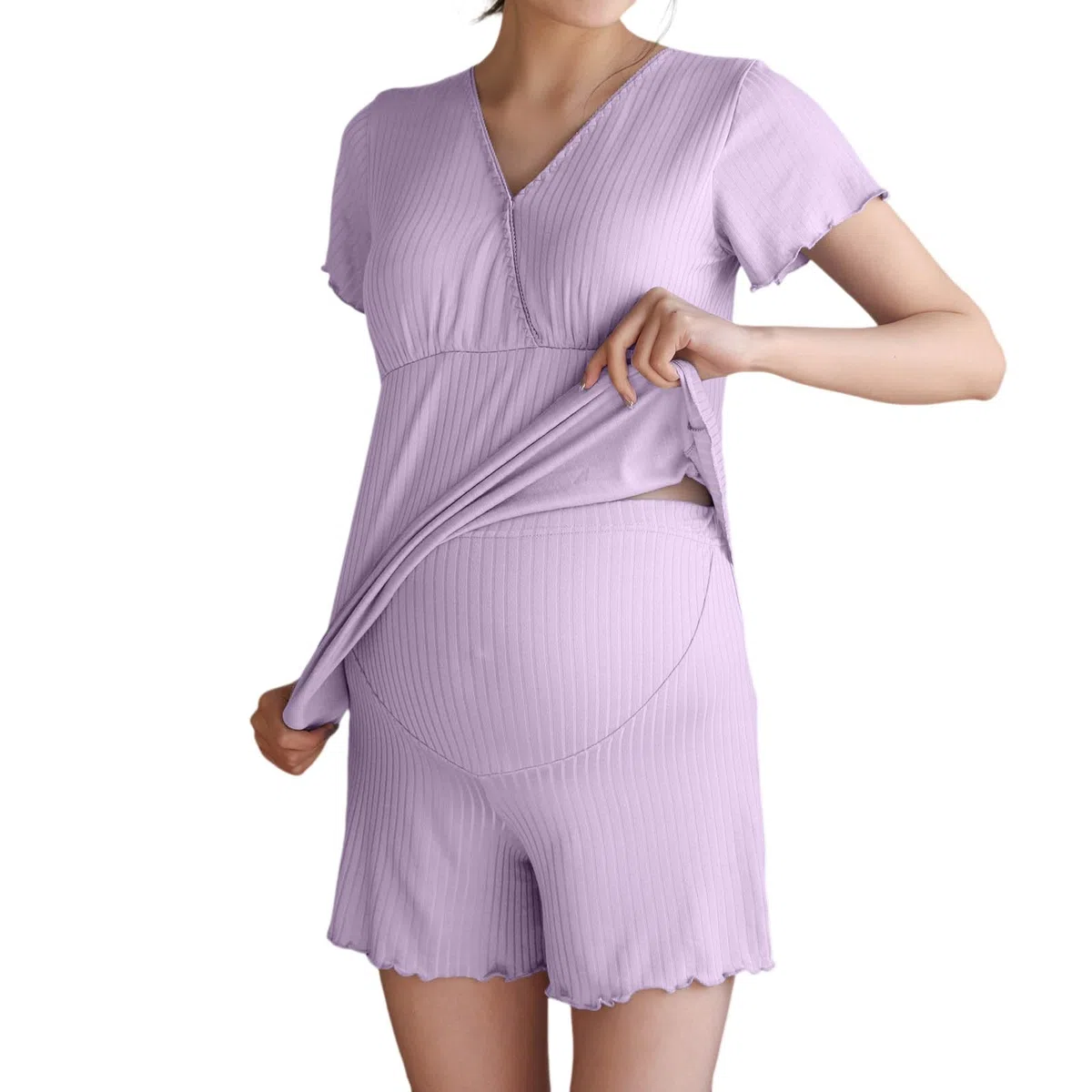 Generisch Pyjama lumineux et confortable - Vêtement de nuit d'allaitement - Ensemble pyjama de grossesse pour les mères allaitantes - Vêtement de détente post-partum avec soutien-gorge intégré