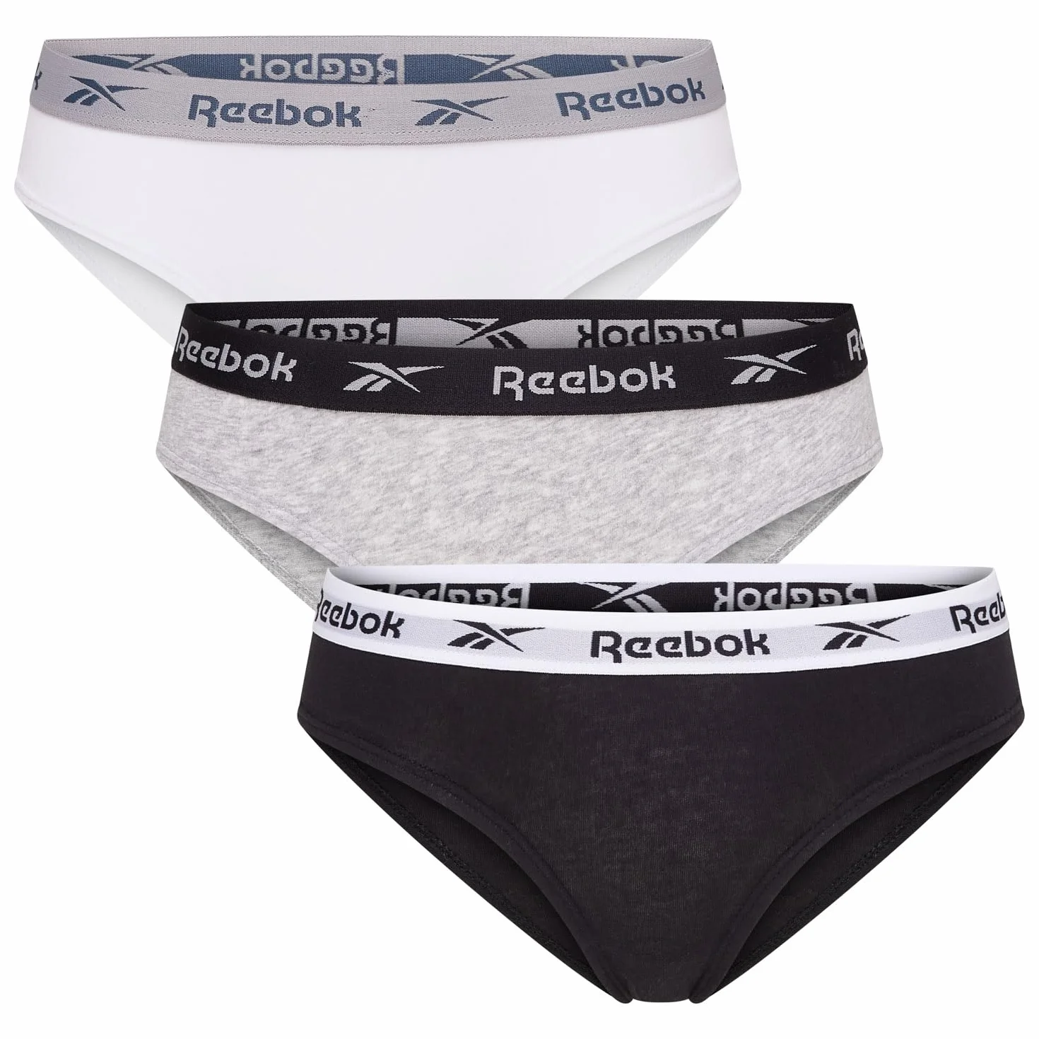 Reebok Reebok Carina Lot de 3 Slips pour Femme Noir/Blanc/Gris Chiné Couche de Base inférieure Femme (Lot de 3)
