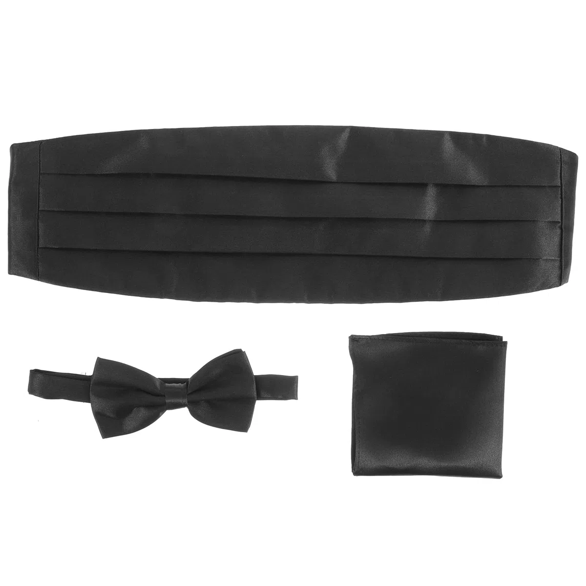 Rosenice Ensemble de 3 pièces en satin noir pour homme avec nœud papillon, ceinture de smoking et mouchoir de poche