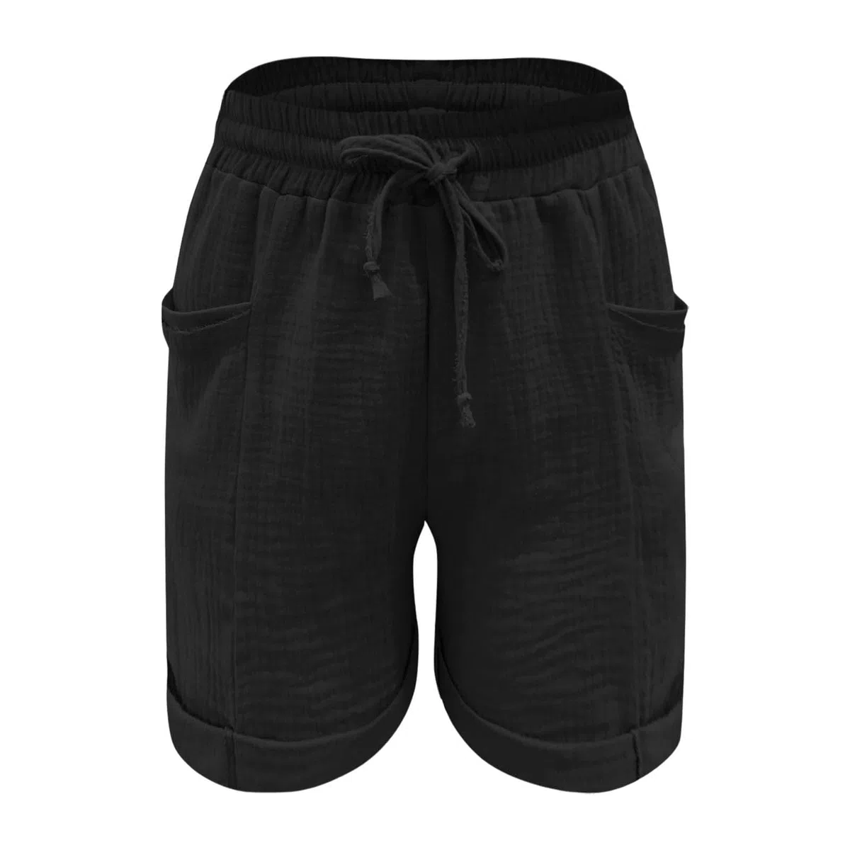Bermuda Femme Été Lin Large Été Avec Poches De Plage Taille Haute Pantalon Court Ample Décontracté Gaze De Coton Leger Shorts Fluide Respirant Vetement Classique Elastique La Marche Pantacourt