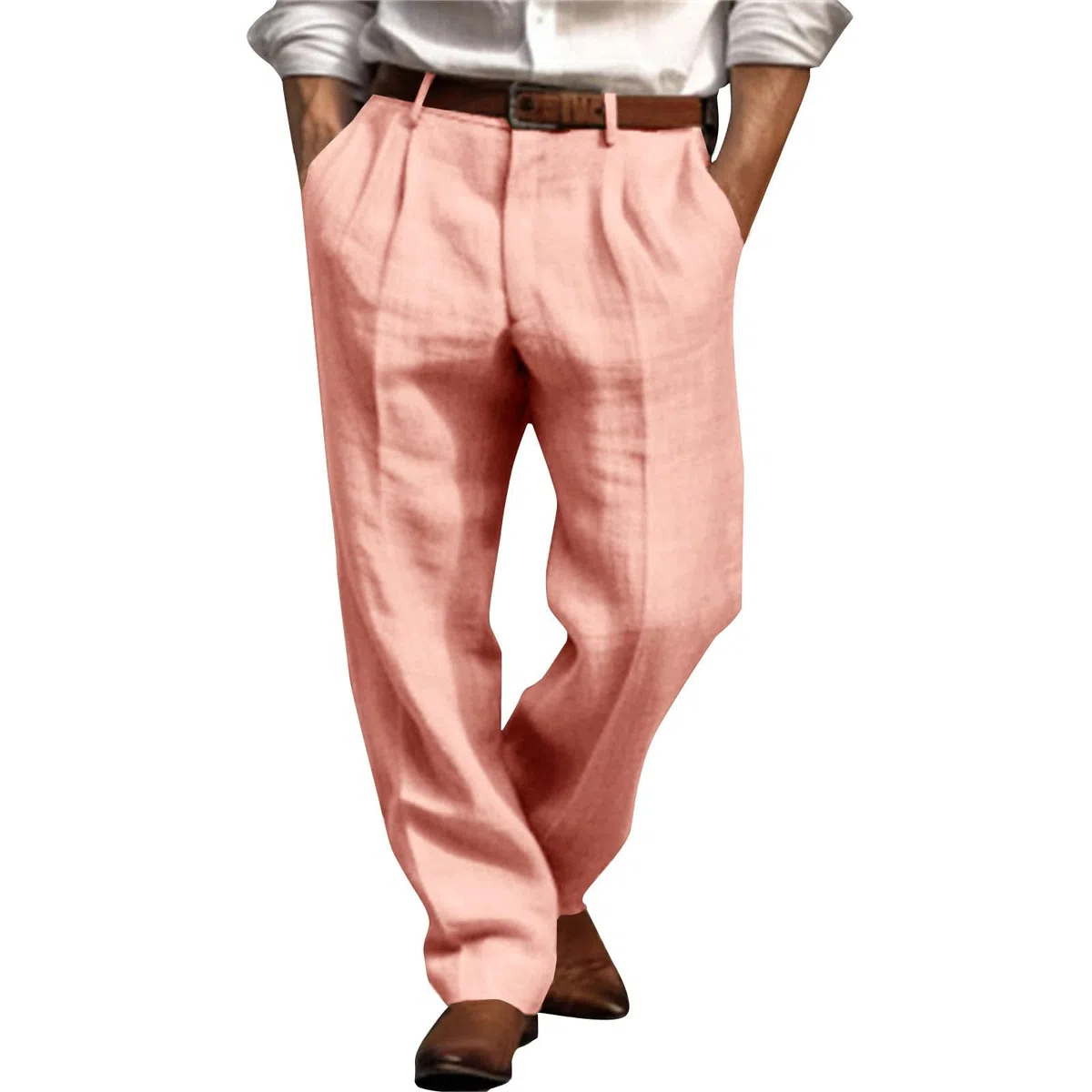 Pantalon de costume baggy droit pour homme - Couleur unie - Respirant - Pantalon de smoking ample - Pantalon de loisirs - Élégant - Vintage - Jambe droite