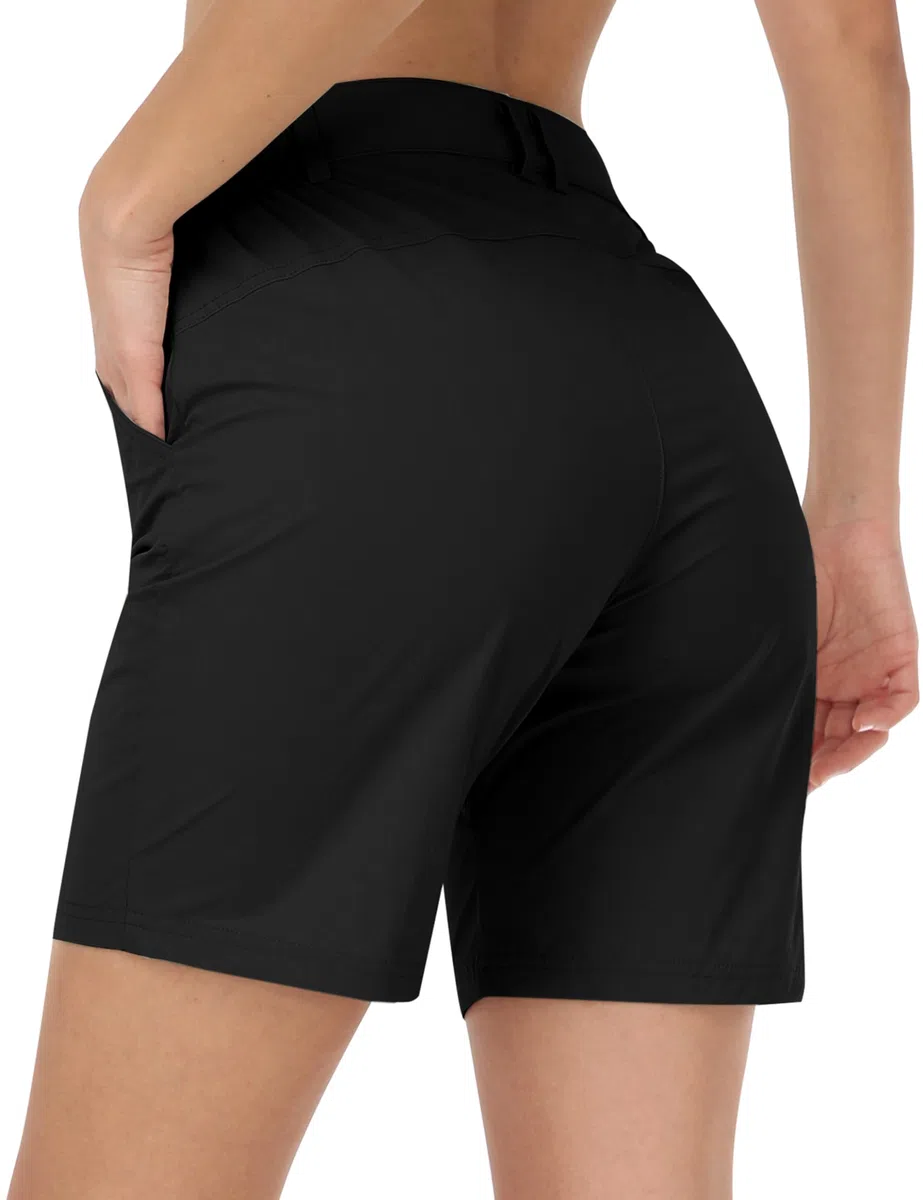 Short Cargo Femme Bermuda Short Taille Haute Sport Outdoor Short pour Randonnée Golf Entraînement avec Poche zippée