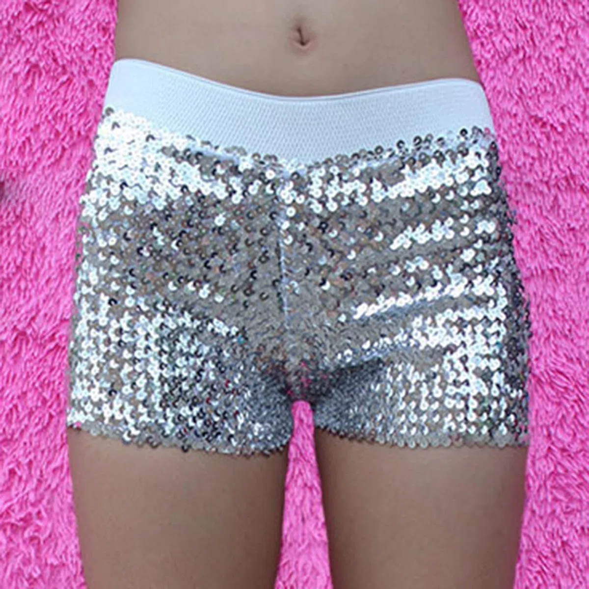 Generisch Costume de carnaval pour femme - Short à paillettes disco brillant - Mini short de jazz stretch pour la danse