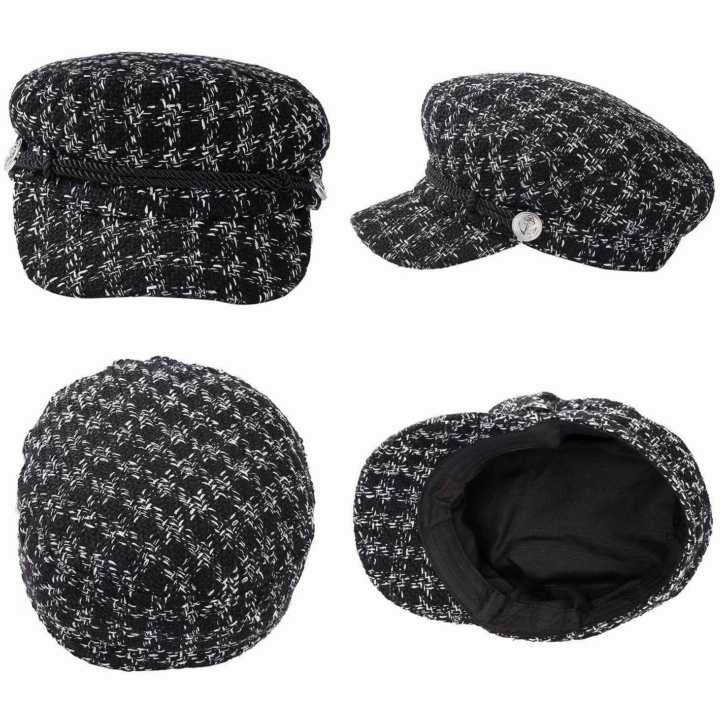 Béret Casquette Femme Mode Chapeaux Décontractée Rétro Élégant Chapeau Visière Casquette d'hiver pour Dame (M, 56-58cm), Noir, 1 Pièce
