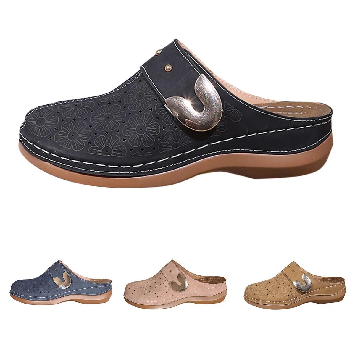 Sabots orthopédiques antidérapants à enfiler dos nu pour femme - Respirants - Chaussures compensées creuses confortables - Soutien de la voûte plantaire - Pour allaitement, travail, jardin - Sabots