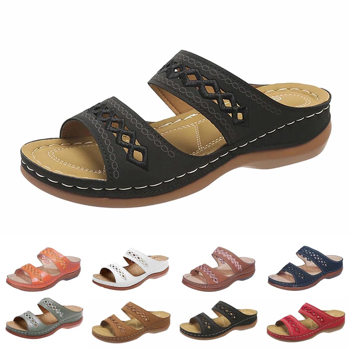 Mule Femme Été Sandales D'Été À Semelles Compensées Pour Femmes, Chaussures Décontractées Bout Ouvert, Couleur Unie, Respirantes Et Semelle Souple Chaussons Orthopédiques Sandale Orthopédique