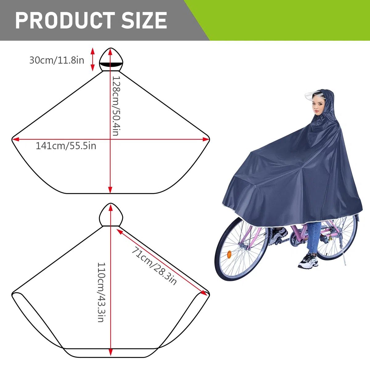Nizirioo Imperméable a L'Eau Cyclisme Capes, Vélo Électrique Imperméable Poncho, Unisexe Poncho Vélo, Réfléchissante Léger Réutilisable Poncho, pour Bicyclettes, Vtt, Vélos Électriques