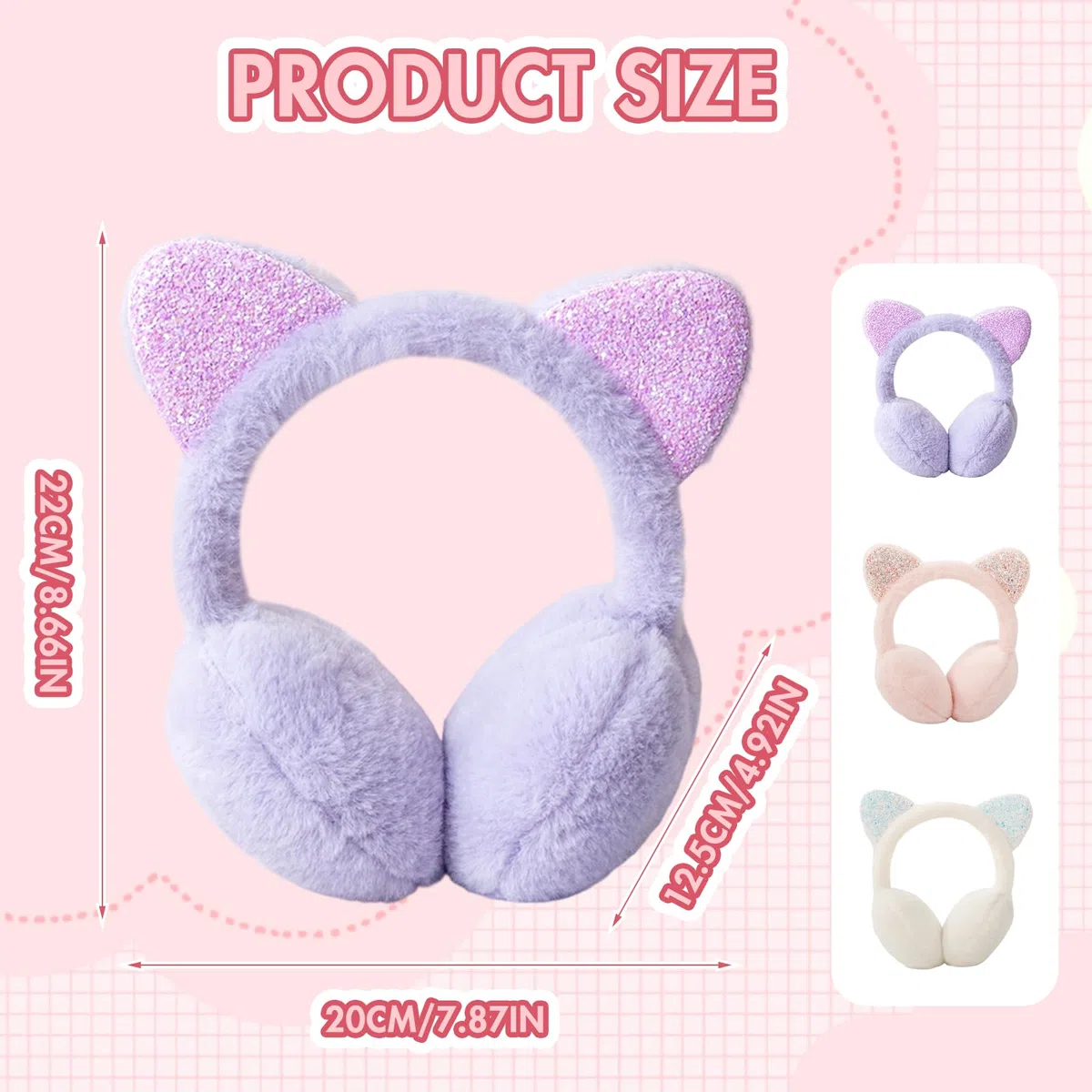 Cache-Oreilles Enfant, 2 Pièces Cache Oreille Fille Peluche Mignon Chauffe Oreilles Ajustables Paillettes Coupe-vent Chauffe-Oreilles pour Hiver Activités de Plein Air