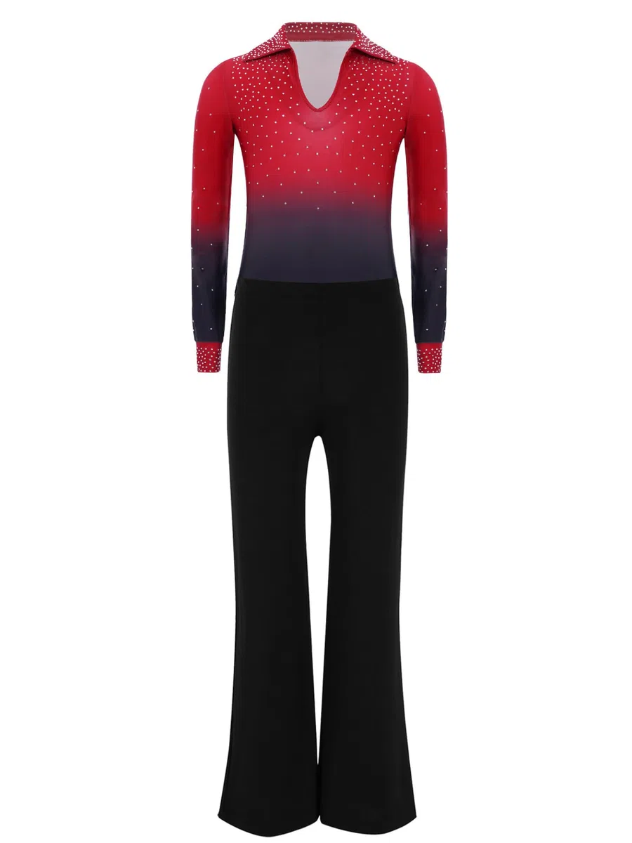 Enfants Tenue De Patinage Artistique Unitard Danse Avec Leggings Manches Longues Pour Garçons Justaucorps De Danse Classique Jazz