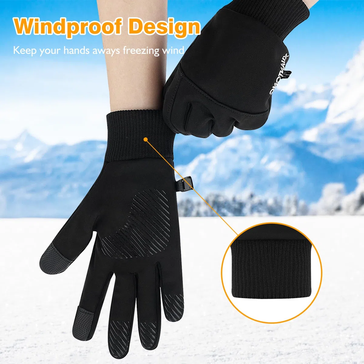 Gants Chauffants USB Électriques Gant Chauffant Fin Velo, Écran Tactile Antidérapant Gants Chauffants avec 3 Niveaux de Chaleur, Doublure Thermique, Manchette Élastique, pour Courir, Marcher, Conduire