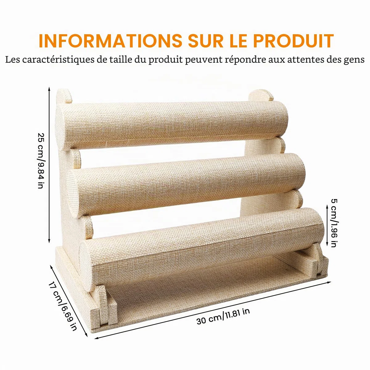 Présentoir à bijoux en velours : présentoir à bracelets amovible à 3 étages pour femmes et filles, porte-bijoux pour bracelets, colliers, présentoir à bijoux pour la maison ou le magasin