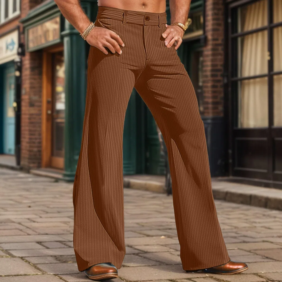 Pantalon évasé en velours côtelé pour homme - Style rétro des années 70 - Pantalon de danse Corduroy - Carnaval - Tenue disco - Clubwear - Pantalon hippie - Pantalon évasé - Coupe ajustée