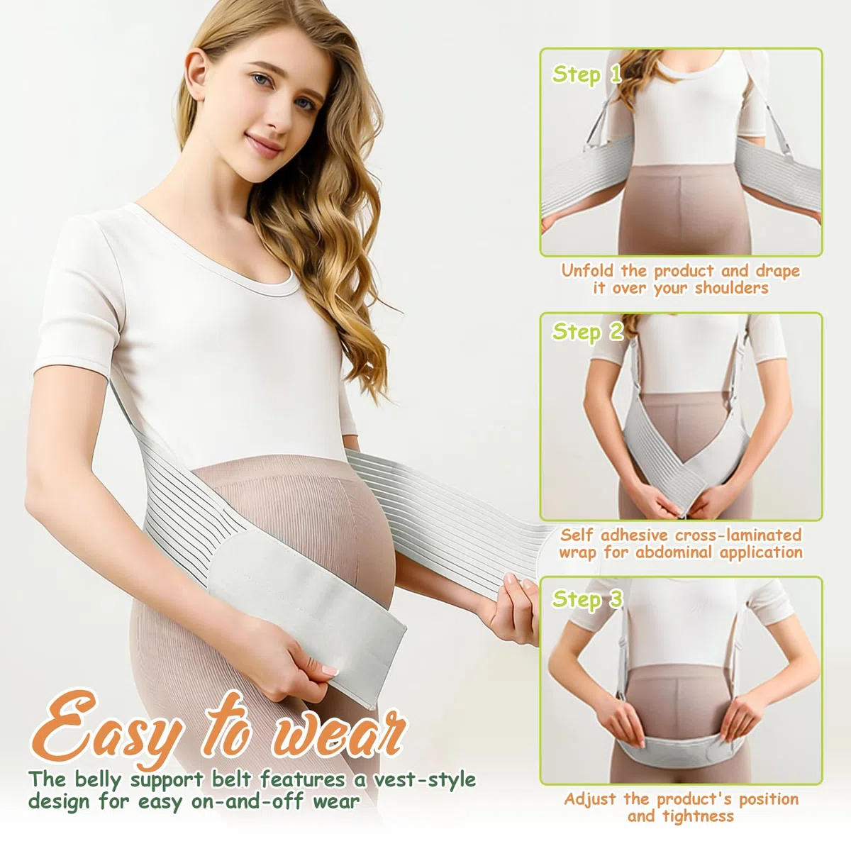 Ceinture Grossesse Femme Enceinte,Ceinture Femme Enceinte avec Bretelles Réglables,Ceinture de Grossesse pour Grossesse Moyenne à Avancée avec Tour de Taille de 110 à 125 CM,Gris