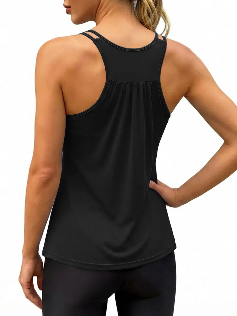 Fisoew Débardeur d'entraînement pour femme - Sans manches - Bretelles spaghetti - Avec soutien-gorge intégré - Pour le sport, le yoga, la gym