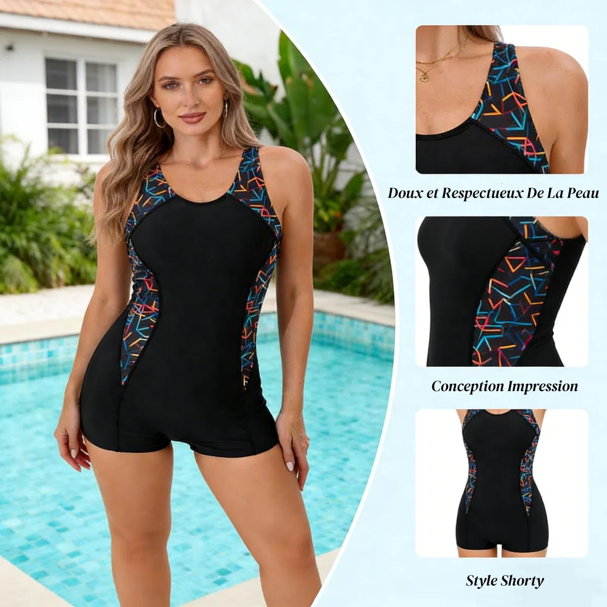 Maillot de Bain Femme 1 Pieces Maillots de Bain Push up Gainant Ventre Plat Swimsuit de Plage Amincissant Style Shorty Monokini Swimwear pour Entraînement, Surf, Sources Thermales, Fêtes à la Piscine