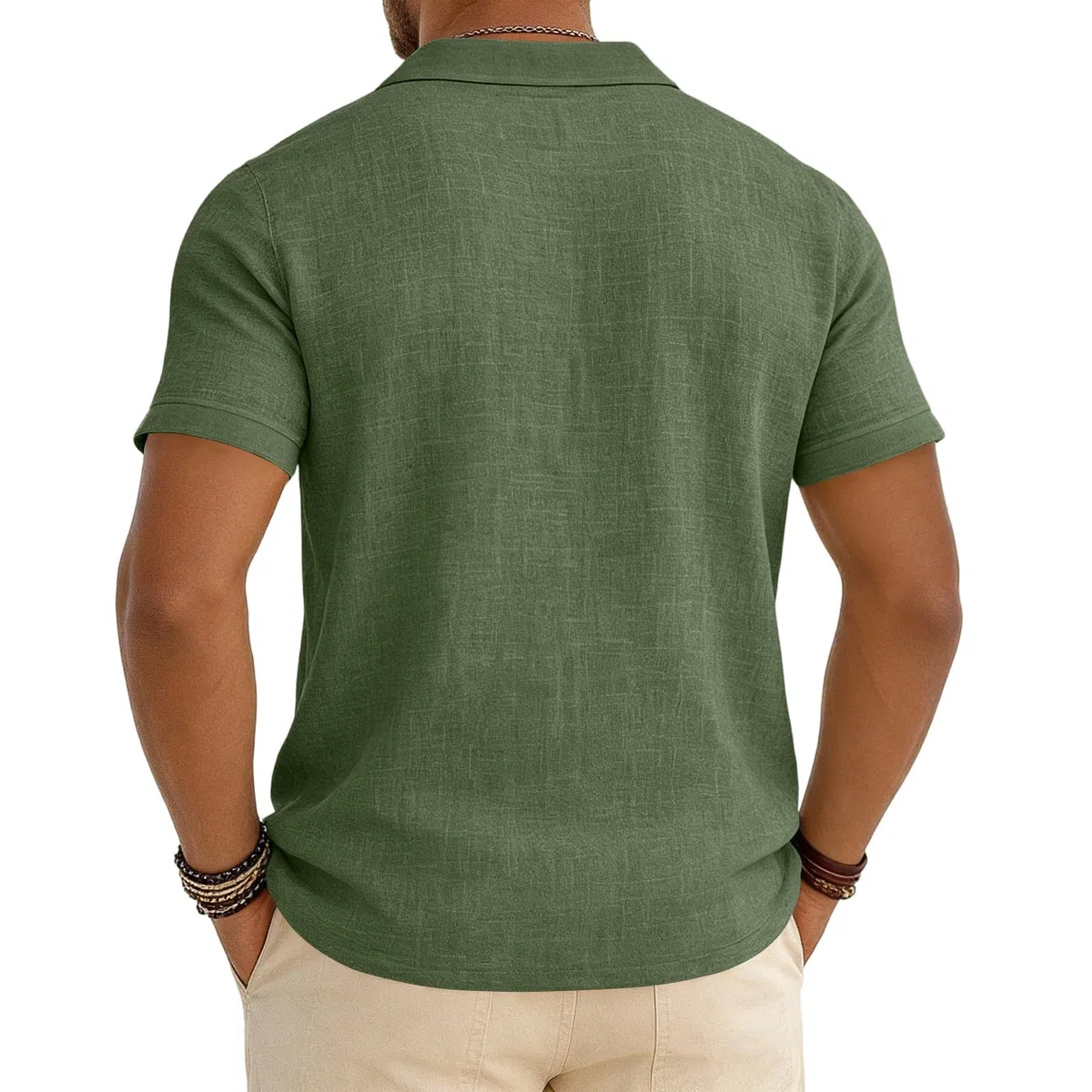 Chemise Homme Style Henley Col Mao Manches Lin Mélangé Ample Décontracté pour Été Bureau