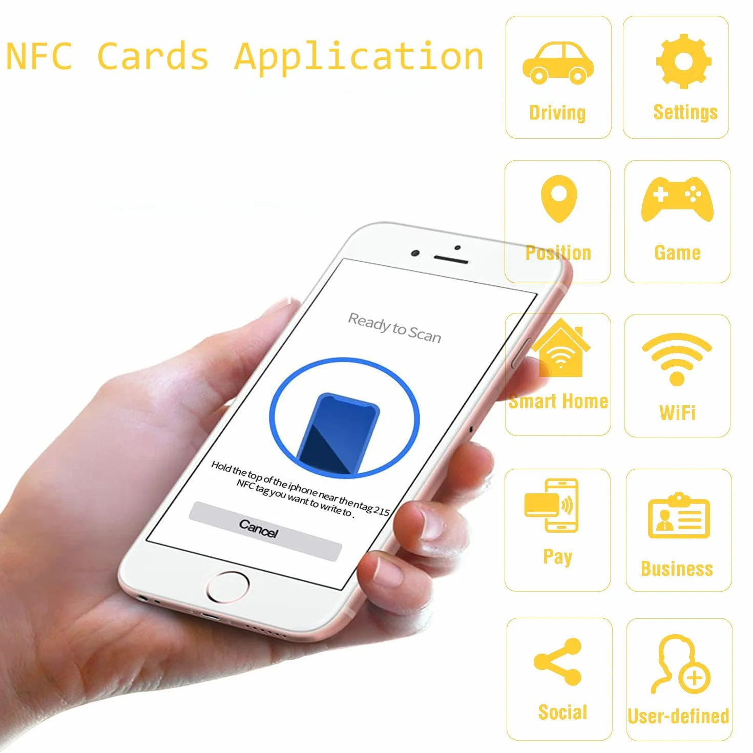 Lot de 5 cartes de visite hybrides NFC vierges en métal-PVC avec puce de 215 et mémoire de 504 octets, personnalisables au laser sur le côté métallique (argent brossé)