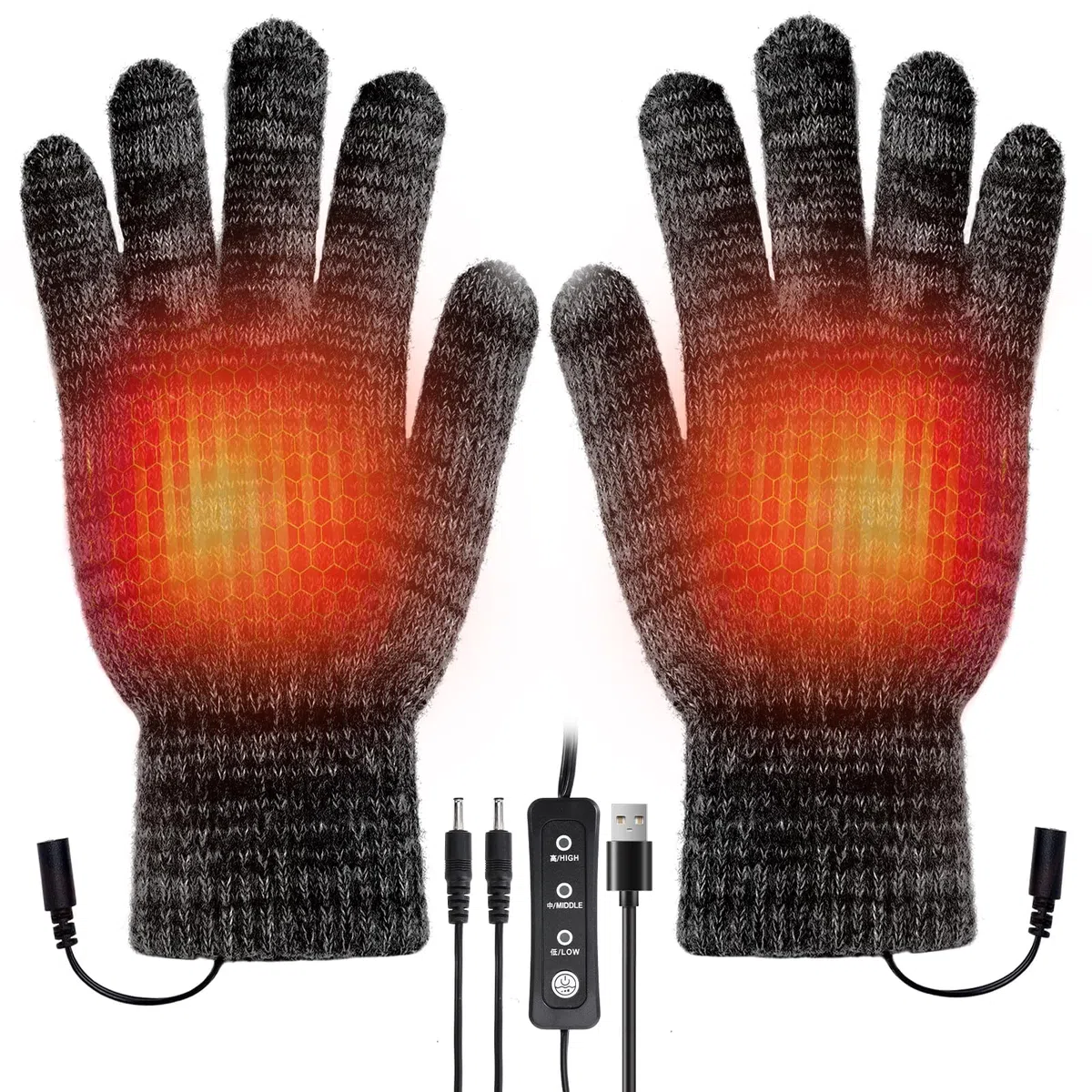 Gants Chauffants USB, à température réglable pour Hommes et Femmes, Réchauffeurs d'écran Tactile réutilisables, Portable Lavable d'hiver Gants Chauffants(Grey)