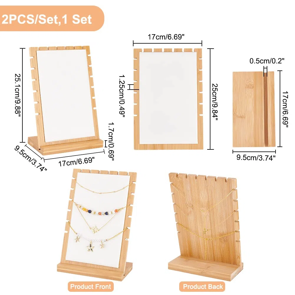PandaHall Présentoirs de Collier en Bois 9 fentes Présentoir à Bijoux Organisateur de Collier Porte-colliers avec Cuir Souple pour L'été la Vente au Détail de Bijoux Neckalce Vente Maison, 9.5x17x25cm