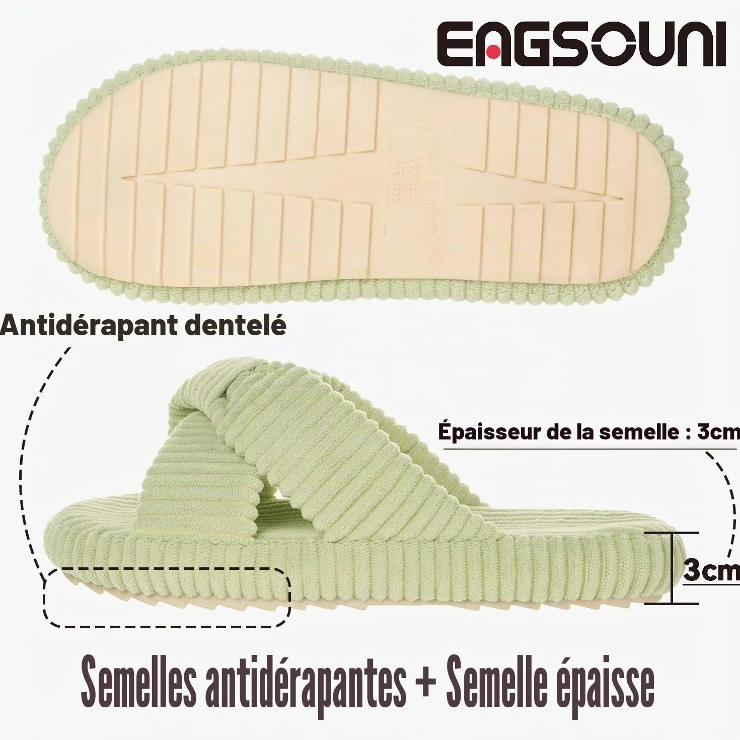 Eagsouni Pantoufles Femme Large Mousse à Mémoire Chaussons Confortable Cord Bandes Croisées Bout Ouvert Chaussures Antidérapantes Slippers