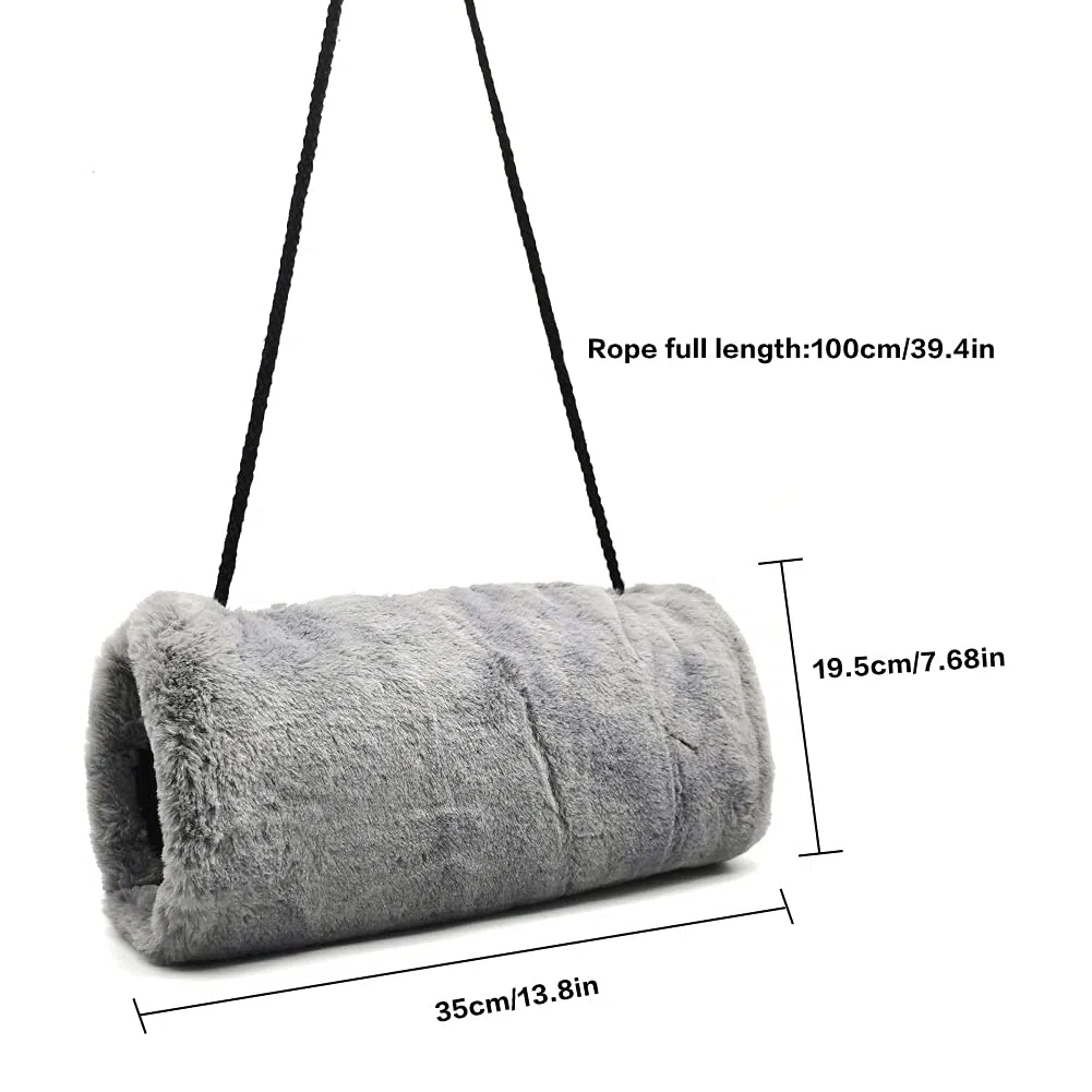SwirlColor Manchon Fourrure Fausse avec Poche à Sangle Chauffe-Mains Gris Pratique pour Femmes Hommes Enfants 1 Pièces, avec Crochet Transparent 1 Pièces, Taille unique