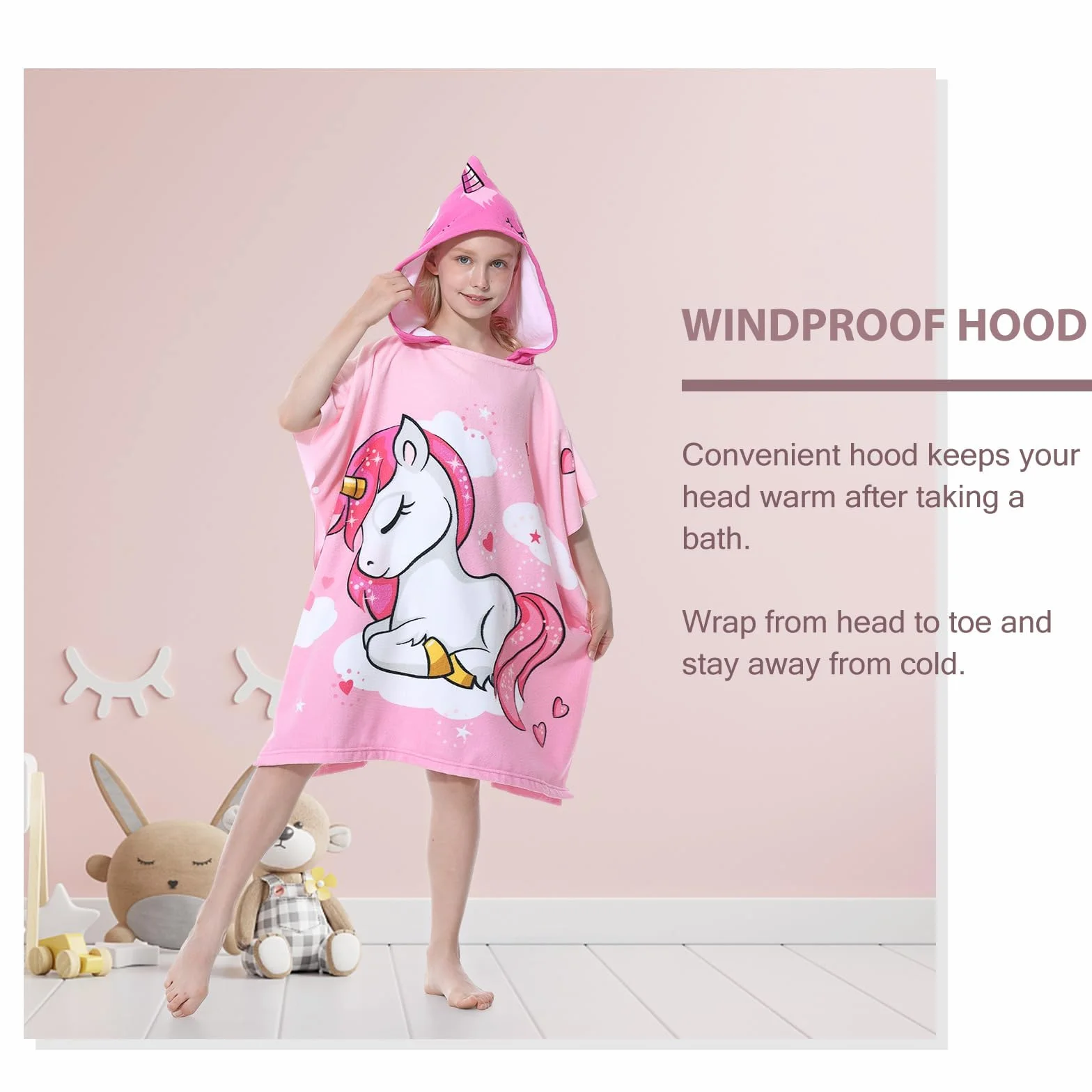 Mokani Poncho de Bain Enfant, Microfibre Ultra Doux et Absorbant Peignoir de Bain Enfant pour Salle de Bain Piscine Plage, Serviette de Plage Enfant Cape de Bain à Capuche pour Filles Garçons 6-14 Ans